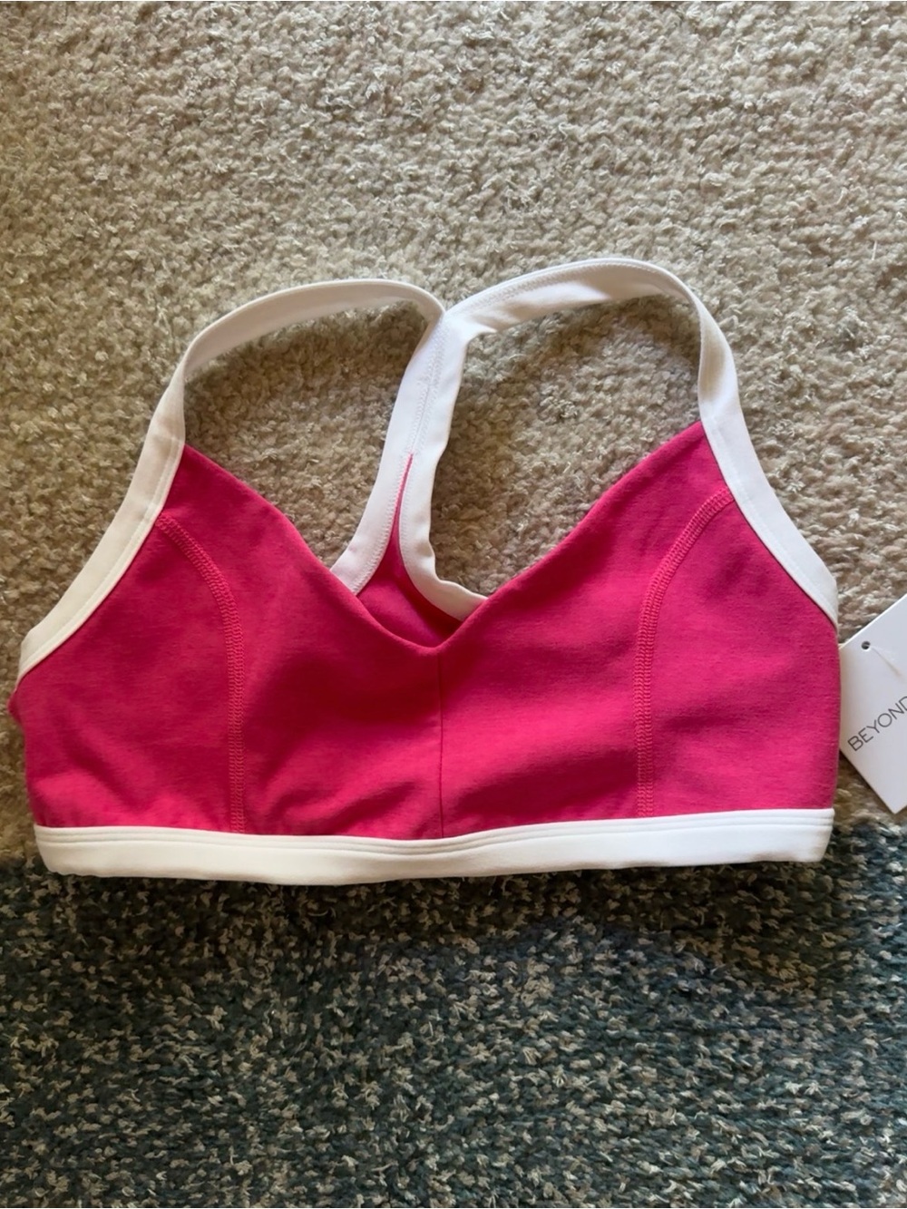 NEW Beyond Yoga Spacedye Outlines Bra in Vivid Pink / Cloud White - Picture 5 of 6